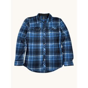 ONeill Mens Superfleece Plaid Shirt Jacket Blue Black Snap Front Large
